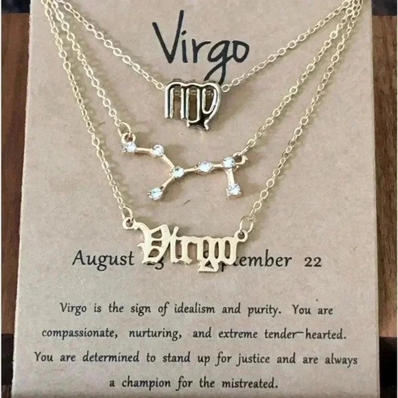 Virgo Horoscope 3 Rose Gold Tone Stone Faux Zodiac Astrology Necklace New NWT - Picture 1 of 3